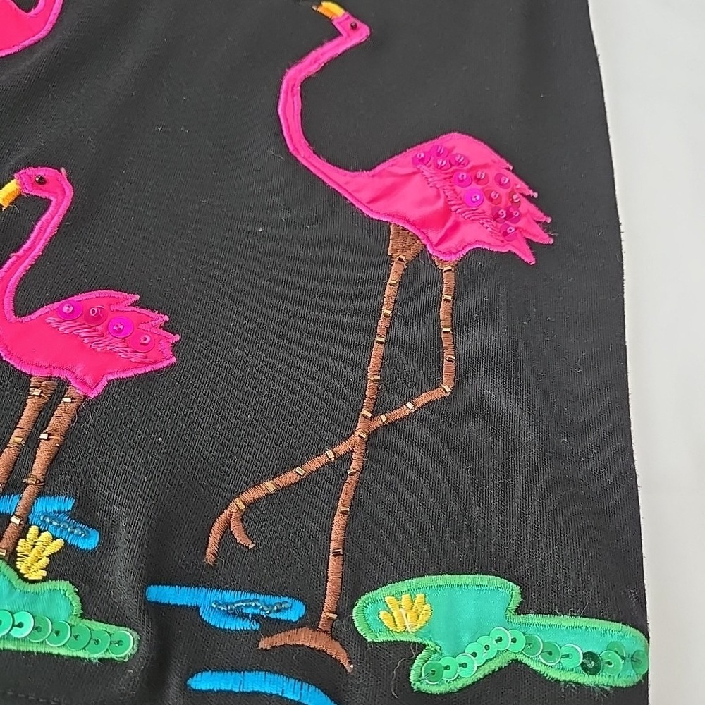 VTG Victoria Harbour Flamingo Embroidered Beaded Shirt M Coastal Beach Flare - Picture 4 of 8